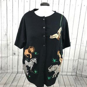 Vintage Bechamel II Safari animals patches button down sweater short sleeve